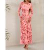 imageZESICA Womens Fall Floral Wedding Guest Bodycon Dresses 2025 Long Sleeve Crewneck Mesh Ruffle Mermaid Party Maxi DressPink