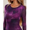 imageZESICA Womens Fall Floral Wedding Guest Bodycon Dresses 2025 Long Sleeve Crewneck Mesh Ruffle Mermaid Party Maxi DressPurple