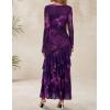 imageZESICA Womens Fall Floral Wedding Guest Bodycon Dresses 2025 Long Sleeve Crewneck Mesh Ruffle Mermaid Party Maxi DressPurple
