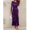 imageZESICA Womens Fall Floral Wedding Guest Bodycon Dresses 2025 Long Sleeve Crewneck Mesh Ruffle Mermaid Party Maxi DressPurple