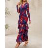 imageZESICA Womens Fall Floral Wedding Guest Bodycon Dresses 2025 Long Sleeve Crewneck Mesh Ruffle Mermaid Party Maxi DressPurplered