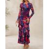 imageZESICA Womens Fall Floral Wedding Guest Bodycon Dresses 2025 Long Sleeve Crewneck Mesh Ruffle Mermaid Party Maxi DressPurplered