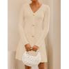 imageZESICA Womens Fall Long Sleeve Sweater Dress 2025 Casual V Neck Button Ribbed Knit A Line Swing Mini DressesApricot