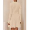 imageZESICA Womens Fall Long Sleeve Sweater Dress 2025 Casual V Neck Button Ribbed Knit A Line Swing Mini DressesApricot
