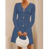 imageZESICA Womens Fall Long Sleeve Sweater Dress 2025 Casual V Neck Button Ribbed Knit A Line Swing Mini DressesDustyblue