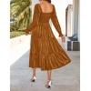 imageZESICA Womens Velvet Long Sleeve Dresses 2025 Fall Square Neck Smocked Ruffle A Line Flowy Midi Dress with PocketsCaramel