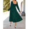 imageZESICA Womens Velvet Long Sleeve Dresses 2025 Fall Square Neck Smocked Ruffle A Line Flowy Midi Dress with PocketsDark Green