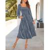 imageZESICA Womens Velvet Long Sleeve Dresses 2025 Fall Square Neck Smocked Ruffle A Line Flowy Midi Dress with PocketsDusty Blue