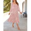imageZESICA Womens Velvet Long Sleeve Dresses 2025 Fall Square Neck Smocked Ruffle A Line Flowy Midi Dress with PocketsPink