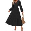 imageZESICA Boho Fall Maxi Dresses for Women 2025 Dressy Casual Long Sleeve Swiss Dot Tiered Flowy Swing Wedding Guest Long DressDarkblack