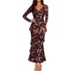 imageZESICA Womens Fall Floral Long Sleeve Maxi Dress 2025 Boho Bodycon V Neck Ruffle Wedding Party Long DressesBlack Rose