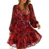 imageZESICA Womens Fall Floral Mini Dress 2025 Long Sleeve Button Down Chiffon A Line Flowy Short Shirt Dresses with BeltRed