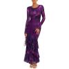 imageZESICA Womens Fall Floral Wedding Guest Bodycon Dresses 2025 Long Sleeve Crewneck Mesh Ruffle Mermaid Party Maxi DressPurple