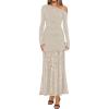 imageZESICA Womens Long Sleeve Off Shoulder Bodycon Dresses Fall 2025 Ruched Lace Wedding Guest Cocktail Formal Maxi DressApricot