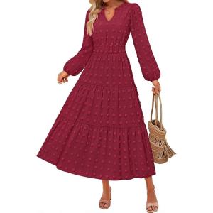 imageZESICA Boho Fall Maxi Dresses for Women 2025 Dressy Casual Long Sleeve Swiss Dot Tiered Flowy Swing Wedding Guest Long DressWinered