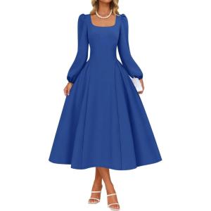 imageZESICA Fall Cocktail Dresses for Women Wedding Guest 2025 Elegant Long Sleeve Square Neck Swing Evening Prom Midi DressDarkblue