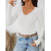 imageZESICA Womens Long Sleeve Lace V Neck Shirts 2025 Fall Fashion Slim Fit Tops Ribbed Knit Dressy Business Casual BlousesWhite