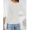 imageZESICA Womens Long Sleeve Lace V Neck Shirts 2025 Fall Fashion Slim Fit Tops Ribbed Knit Dressy Business Casual BlousesWhite