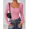 imageZESICA Womens Long Sleeve Shirts 2025 Fall Fashion Square Neck Slim Fit Basic Going Out Tops Trendy OutfitsPink