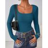 imageZESICA Womens Long Sleeve Shirts 2025 Fall Fashion Square Neck Slim Fit Basic Going Out Tops Trendy OutfitsTeal