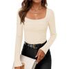 imageZESICA Womens Long Sleeve Shirts 2025 Fall Fashion Square Neck Slim Fit Basic Going Out Tops Trendy OutfitsApricot