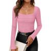 imageZESICA Womens Long Sleeve Shirts 2025 Fall Fashion Square Neck Slim Fit Basic Going Out Tops Trendy OutfitsPink