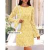 imageZESICA Fall Mini Dresses for Women 2025 Long Sleeve Floral Mesh Crewneck Bodycon Cocktail Party Club Short DressYellow