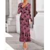 imageZESICA Womens 2025 Bell Long Sleeve Floral Maxi Dress Fall Fashion Bodycon Mesh Wedding Guest Cocktail Party DressesGreypink