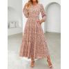 imageZESICA Womens 2025 Fall Long Sleeve Maxi Dress Floral Print V Neck Empire Waist A Line Tiered Flowy Boho Party DressesOrange Red