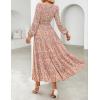 imageZESICA Womens 2025 Fall Long Sleeve Maxi Dress Floral Print V Neck Empire Waist A Line Tiered Flowy Boho Party DressesOrange Red
