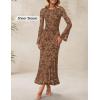 imageZESICA Womens Long Sleeve Floral Bodycon Dress 2025 Fall Fashion Ruched Mesh Wedding Guest Cocktail Party Maxi DressesBrown