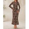 imageZESICA Womens Long Sleeve Floral Bodycon Dress 2025 Fall Fashion Ruched Mesh Wedding Guest Cocktail Party Maxi DressesKhaki
