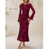 imageZESICA Womens Long Sleeve Floral Bodycon Dress 2025 Fall Fashion Ruched Mesh Wedding Guest Cocktail Party Maxi DressesRed