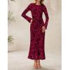imageZESICA Womens Long Sleeve Floral Bodycon Dress 2025 Fall Fashion Ruched Mesh Wedding Guest Cocktail Party Maxi DressesRed