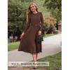 imageZESICA Womens Long Sleeve Midi Sweater Dress 2025 Fall Crewneck Knit A Line Pleated Flowy Long Dresses with BeltCoffee