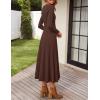 imageZESICA Womens Long Sleeve Midi Sweater Dress 2025 Fall Crewneck Knit A Line Pleated Flowy Long Dresses with BeltCoffee