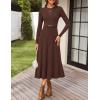 imageZESICA Womens Long Sleeve Midi Sweater Dress 2025 Fall Crewneck Knit A Line Pleated Flowy Long Dresses with BeltCoffee