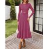 imageZESICA Womens Long Sleeve Midi Sweater Dress 2025 Fall Crewneck Knit A Line Pleated Flowy Long Dresses with BeltEggplant