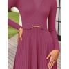 imageZESICA Womens Long Sleeve Midi Sweater Dress 2025 Fall Crewneck Knit A Line Pleated Flowy Long Dresses with BeltEggplant