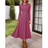 imageZESICA Womens Long Sleeve Midi Sweater Dress 2025 Fall Crewneck Knit A Line Pleated Flowy Long Dresses with BeltEggplant