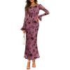 imageZESICA Womens 2025 Bell Long Sleeve Floral Maxi Dress Fall Fashion Bodycon Mesh Wedding Guest Cocktail Party DressesGreypink