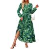 imageZESICA Womens 2025 Fall Long Sleeve Maxi Dress Floral Print V Neck Empire Waist A Line Tiered Flowy Boho Party DressesTurquoise