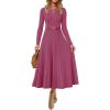 imageZESICA Womens Long Sleeve Midi Sweater Dress 2025 Fall Crewneck Knit A Line Pleated Flowy Long Dresses with BeltEggplant