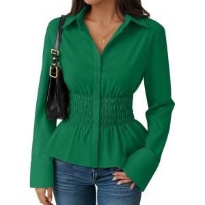 imageZESICA Womens 2025 Fall Long Sleeve Blouse Business Dressy Casual Button Down Shirts Peplum Tops Fashion Trendy ClothesGreen