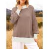 imageZESICA Womens Fall 2025 Oversized Sweaters Long Sleeve Color Block Mock Neck Side Slit Comfy Loose Knitted Pullover TopsAlmond