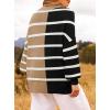 imageZESICA Womens Fall 2025 Oversized Sweaters Long Sleeve Color Block Mock Neck Side Slit Comfy Loose Knitted Pullover TopsCamel