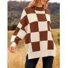 imageZESICA Womens Fall 2025 Oversized Sweaters Long Sleeve Color Block Mock Neck Side Slit Comfy Loose Knitted Pullover TopsCaramel