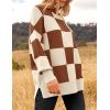 imageZESICA Womens Fall 2025 Oversized Sweaters Long Sleeve Color Block Mock Neck Side Slit Comfy Loose Knitted Pullover TopsCaramel