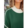 imageZESICA Womens Fall 2025 Oversized Sweaters Long Sleeve Color Block Mock Neck Side Slit Comfy Loose Knitted Pullover TopsDark Green