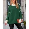 imageZESICA Womens Fall 2025 Oversized Sweaters Long Sleeve Color Block Mock Neck Side Slit Comfy Loose Knitted Pullover TopsDark Green